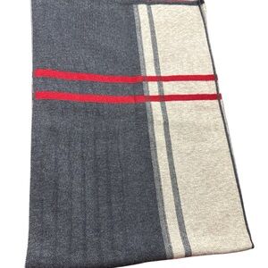 Gray and Cream Scarf with Red Stripes